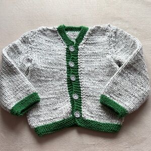 Kids Hand Knit Chunky Cardigan Sweater Size 7 Grandma Grandpa One of a Kind